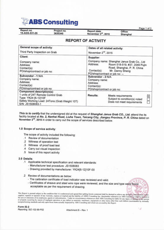 ABS Consulting — Third-Party Inspection Report on Grab (page 1/2)