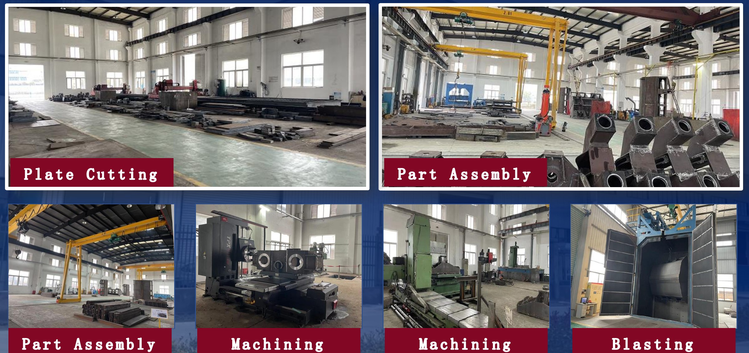 Janus Grab workshop — plate cutting, part assembly, machining and blasting