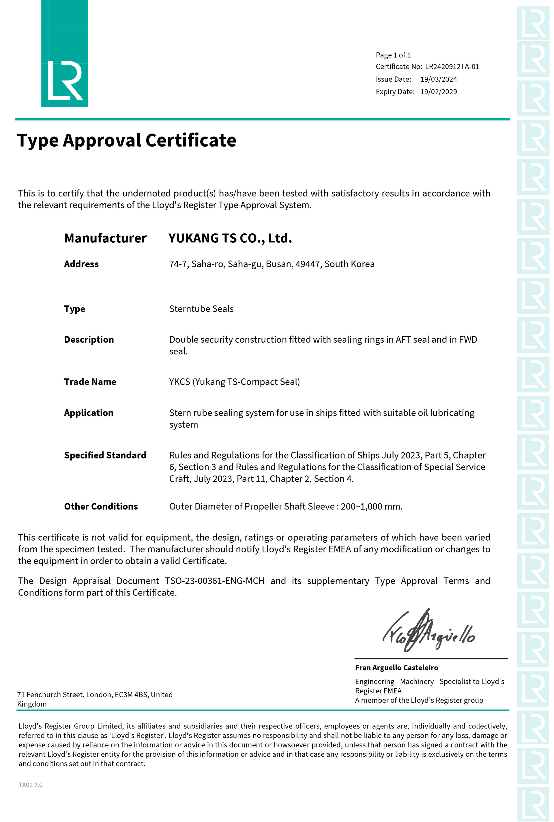 Type Approval Certificate — Lloyd's Register